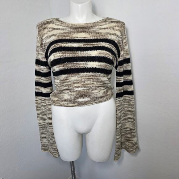 Hot topic Social Collision Cream & Black Stripe Girls Crop Sweater sz L - Picture 2 of 10